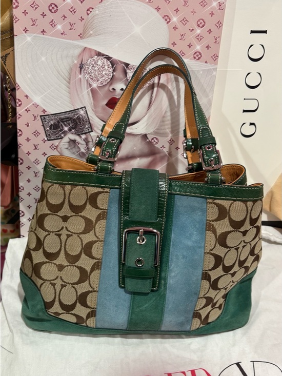 Coach Handbags - Coach Green and Brown Shoulder Bag